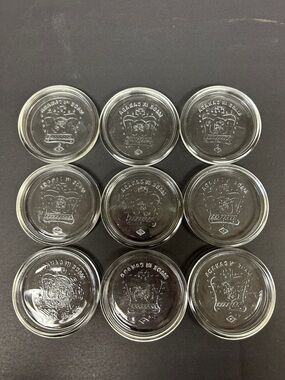 Vintage 1958 set of 9  CROWN  3” clear glass mason jar lids Canada